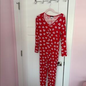 Red Heart Print Onesie Pajamas